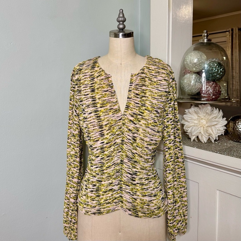White House Black Market Long Sleeve Pleated Blouse Pink Yellow Floral 8 NWT - Picture 6 of 16